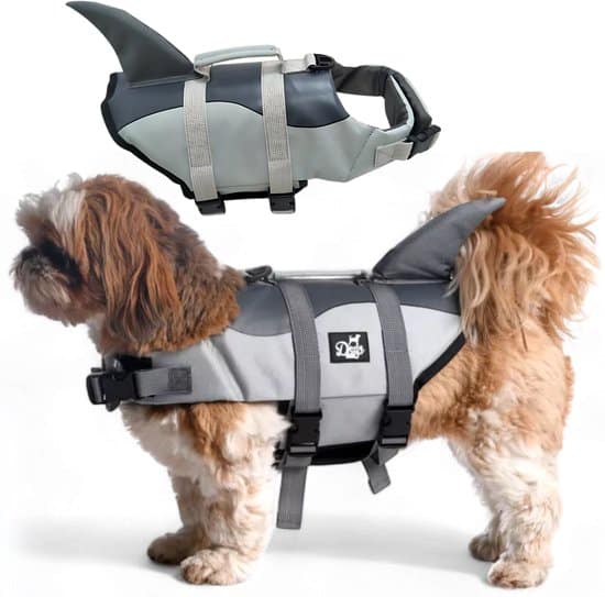 Dogs&Co® Zwemvest voor honden HAAI - Maat M Ruglengte 33cm Borstomvang 54-64cm - reddingsvest - zwemondersteuning voor honden