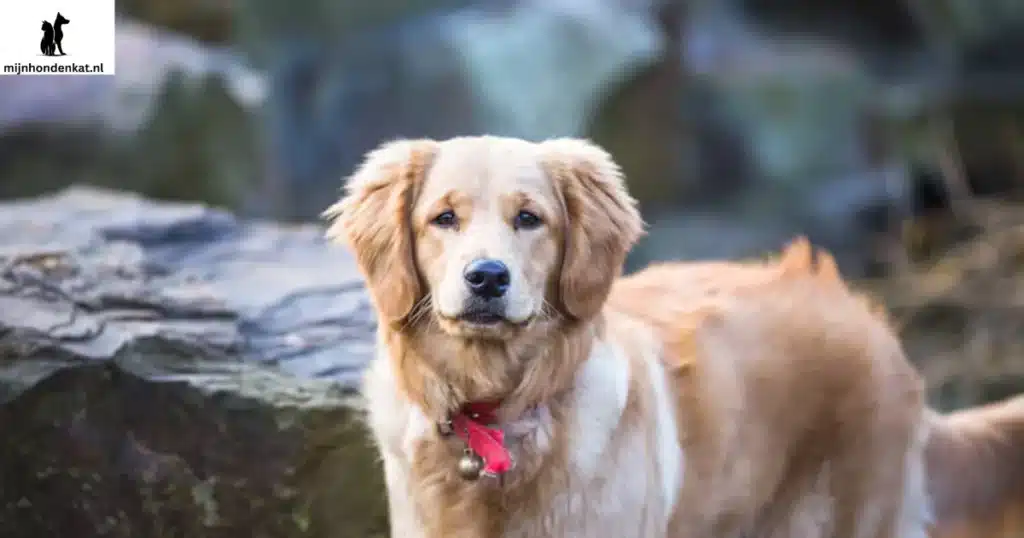 Baasje wandelt met Golden Retriever mix voor de gezondheid