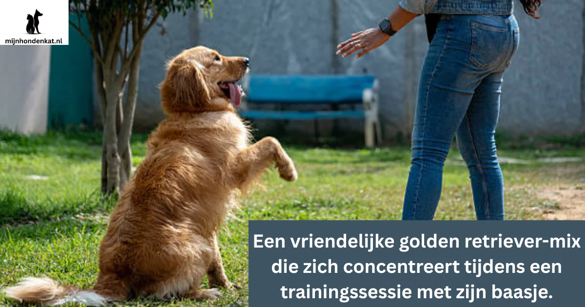 Golden Retriever mix puppy leert basiscommando’s thuis