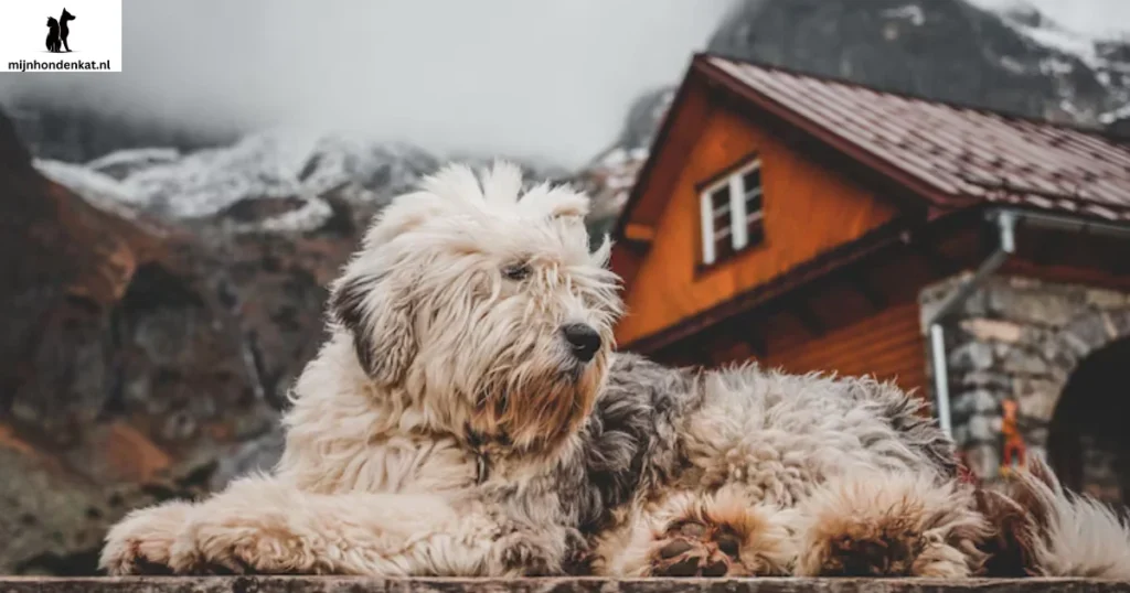 Blije Golden Retriever kruising met gezonde voeding in de tuin