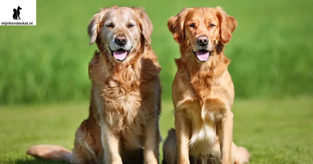 Golden Retriever mix spelend met kinderen in de tuin